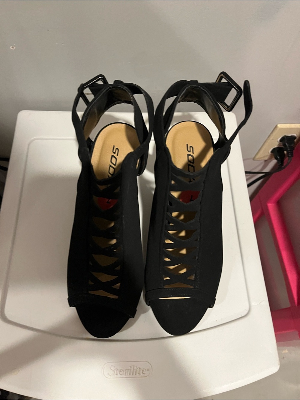 Black Strappy Peep-Toe Heels 7
